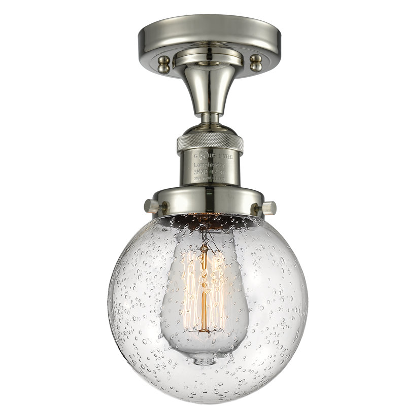 Plafonnier semi-encastré simple sphère 6 po Araujo, Ampoule non incluse, Grainé, Nickel poli