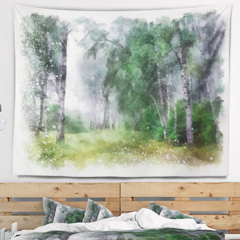 «Green Forest», aquarelle, dessin, tapisserie, H 32 po x l 39 po