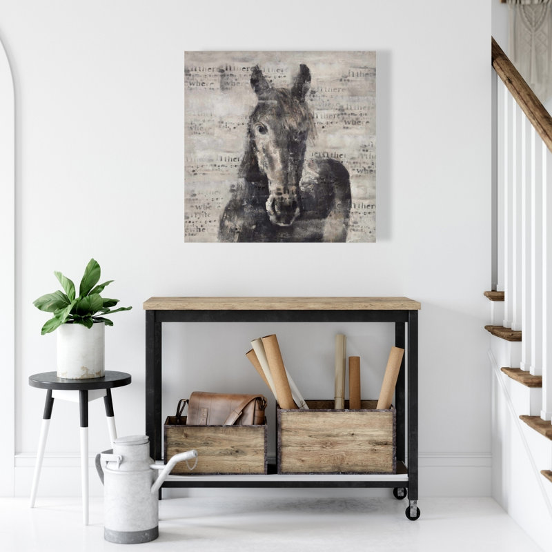 Brun rustique, toile - cheval abstrait, typographie décorative
