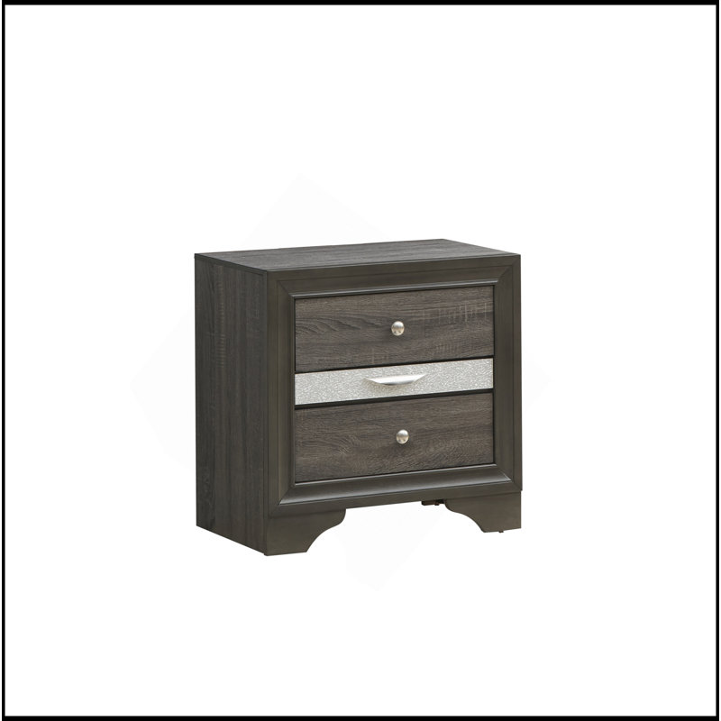 Table de chevet 2 tiroirs en bois, Gris