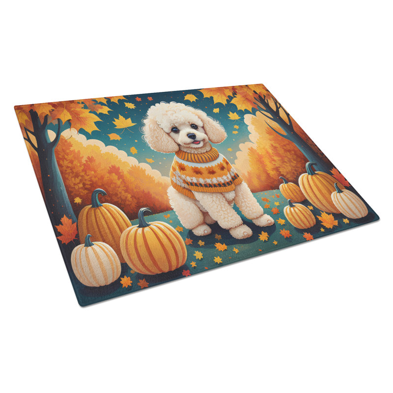 Poodle Fall Glass Cutting Board Large