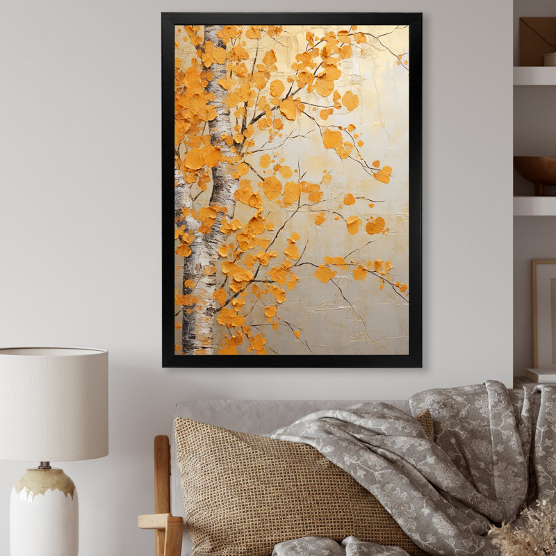 «Yellow American Basswood Forest II», art mural arbre, Cadre simple noir, H 20 po x l 12 po x P 1 po