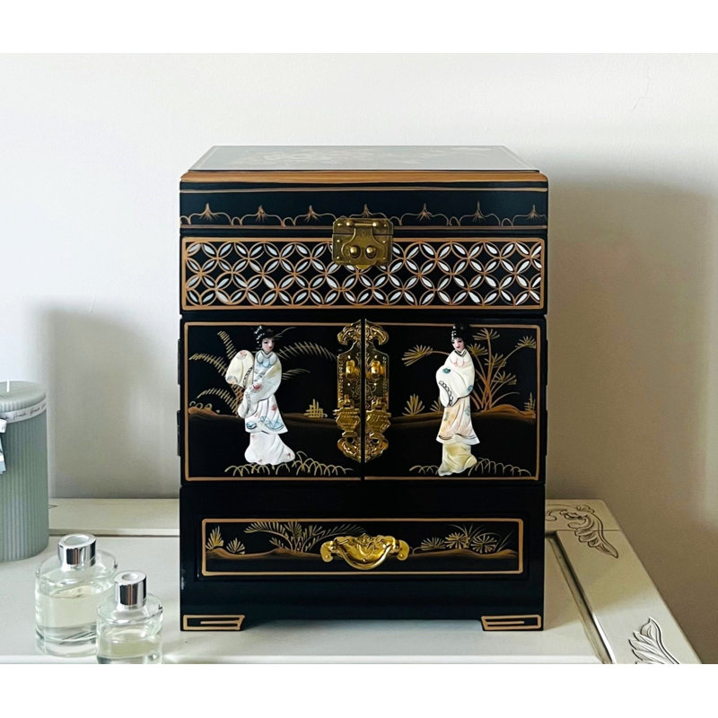 Tall Mother of Pearl Oriental Chinese Jewellery Box
