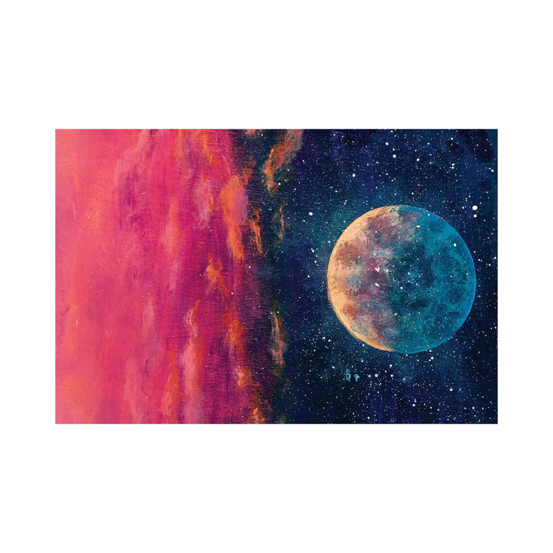 Fantastic Beautiful Big Planet Moon Among Stars In Universe by Valery Rybakow - Painting on Canvas, Wrapped Canvas