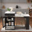 Îlot de cuisine avec table de salle à manger extensible, rangement double-face, 2 tiroirs, prise de courant-287691538