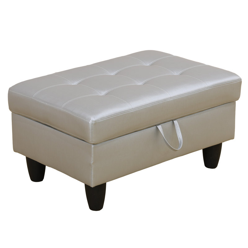 Faux Leather Ottoman, Silver White Faux Leather