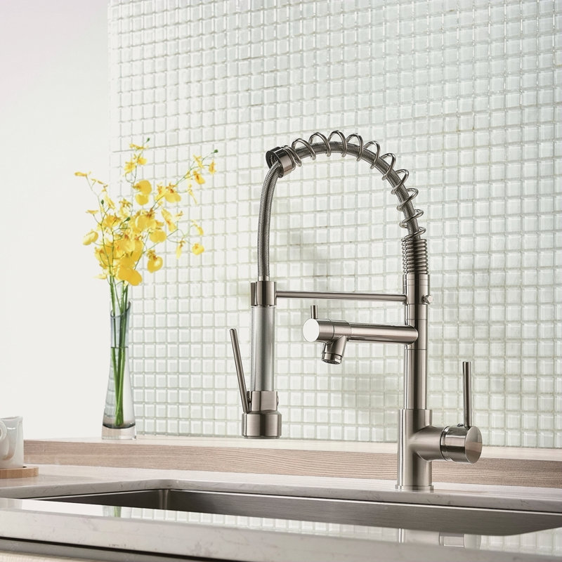 Robinet de cuisine commercial avec pulvérisateur rétractable, robinet d'évier de cuisine à poignée simple, Nickel brossé