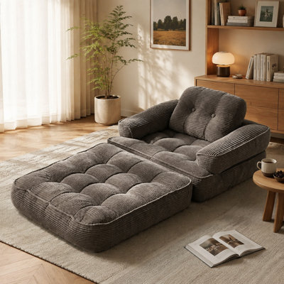 66.9" 2‑in‑1 Convertible Bean Bag Sofa Bed with Armrest and Pillows,Boneless Corduroy Bean Bag Sofa,Portable Sleeper Couch