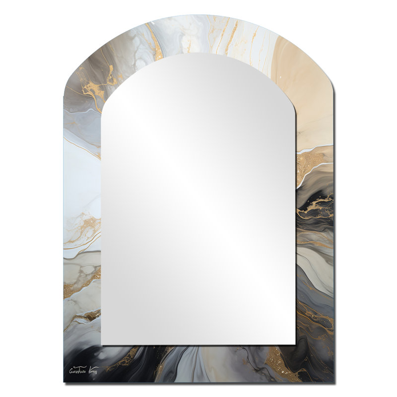 Lightning Beige And Black Liquid Art Explosion - Lightning Asymmetrical Decorative Wall Mirror, Traditional Arch Mirror, Printed Metal Art