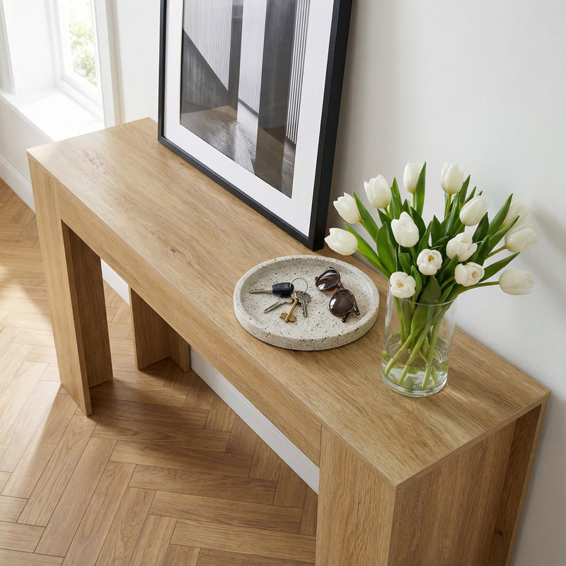 Extra-Long Farmhouse Style Console Table Rustic Sofa Table with Finish, Oak