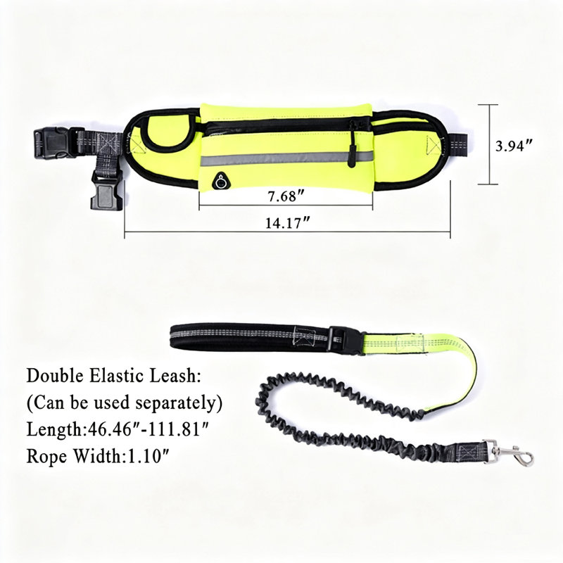Laisse mains libres pour chien avec sac de taille Ceinture élastique réfléchissante pour chien