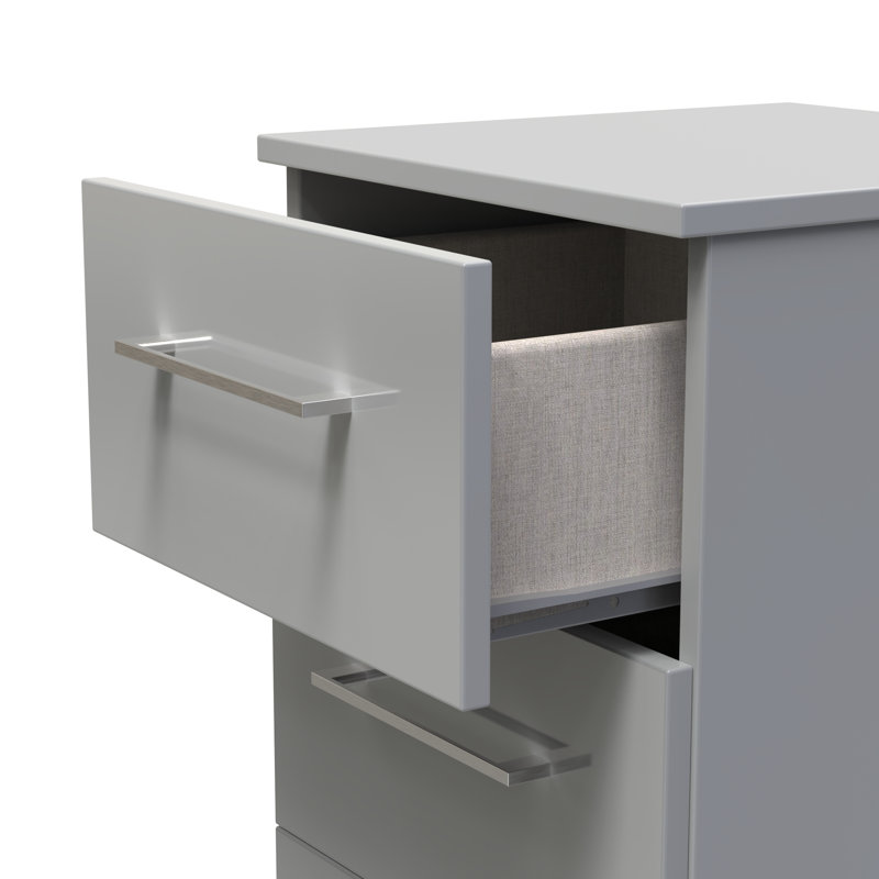 Fully Assembled Louberta 3 Drawer Bedside Cabinet, Grey