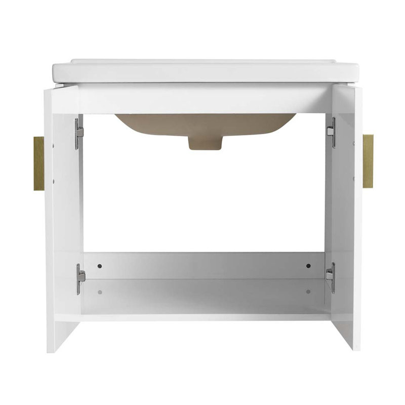 Meuble-lavabo double 59,6 po avec plateau en céramique 59,6 po, Blanc