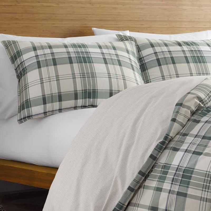 King White and Green Cotton Reversible Comforter Set
