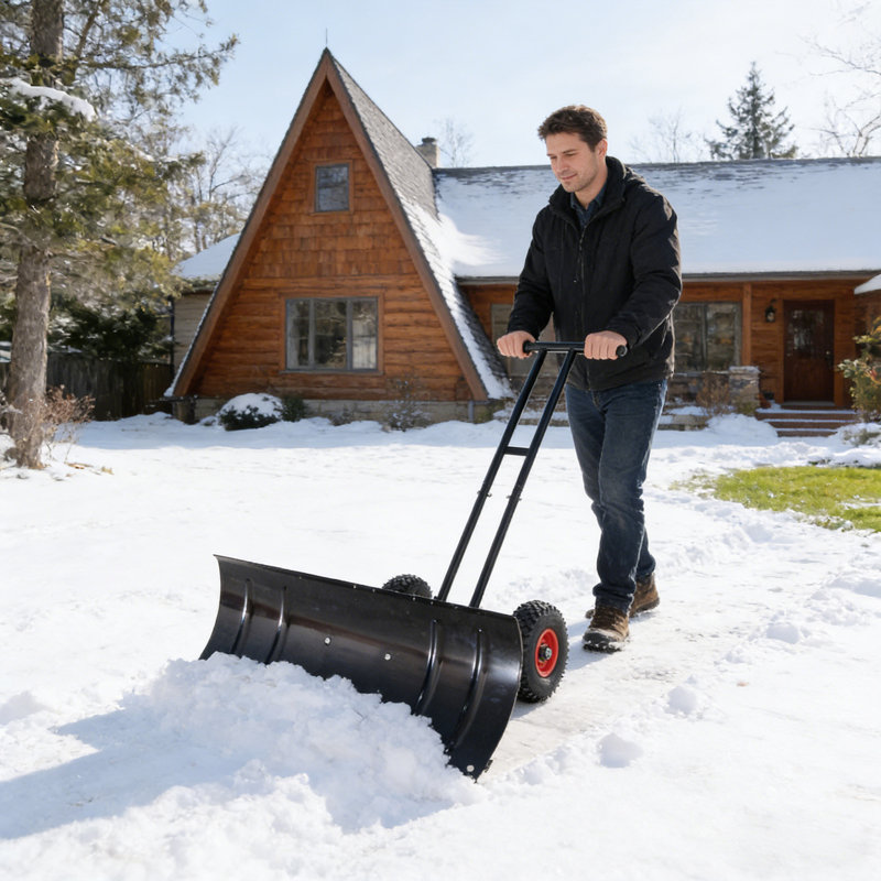 Pelle à neige avec roues, poussoir à neige en métal pour allée