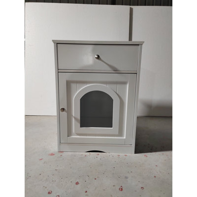 Wooden Pet House Cat Litter Box Enclosure With Drawer, Side Table, Indoor Pet Crate, Cat Home Nightstand
