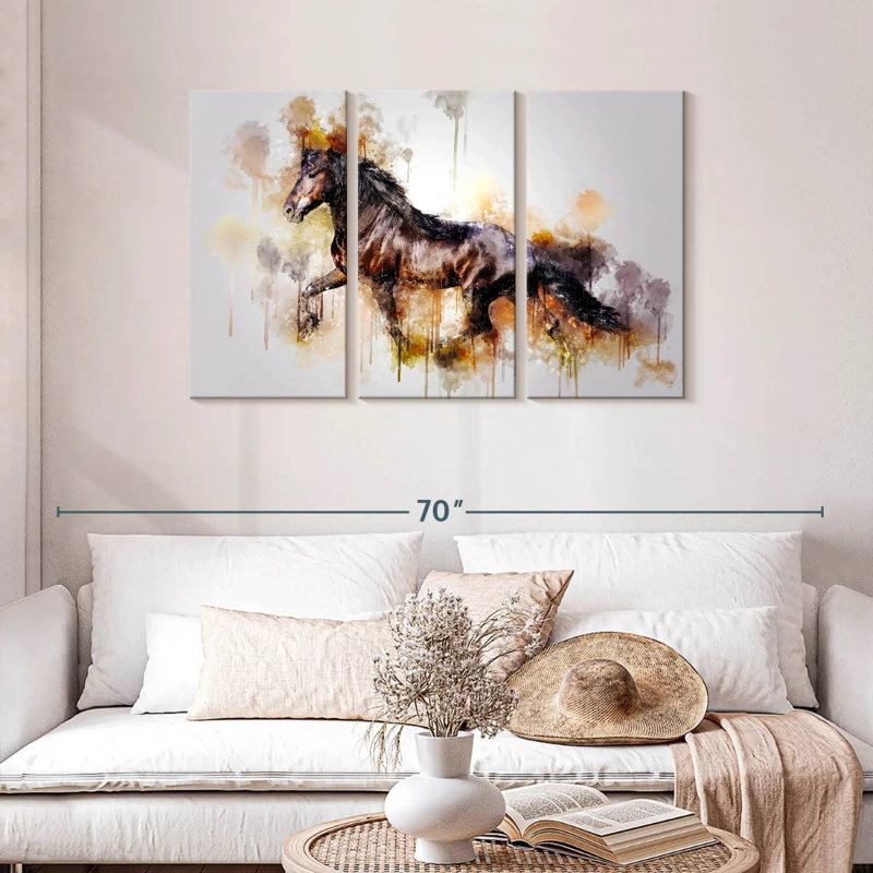 Cheval noir Brampt qui court, H 28 po x l 45 po