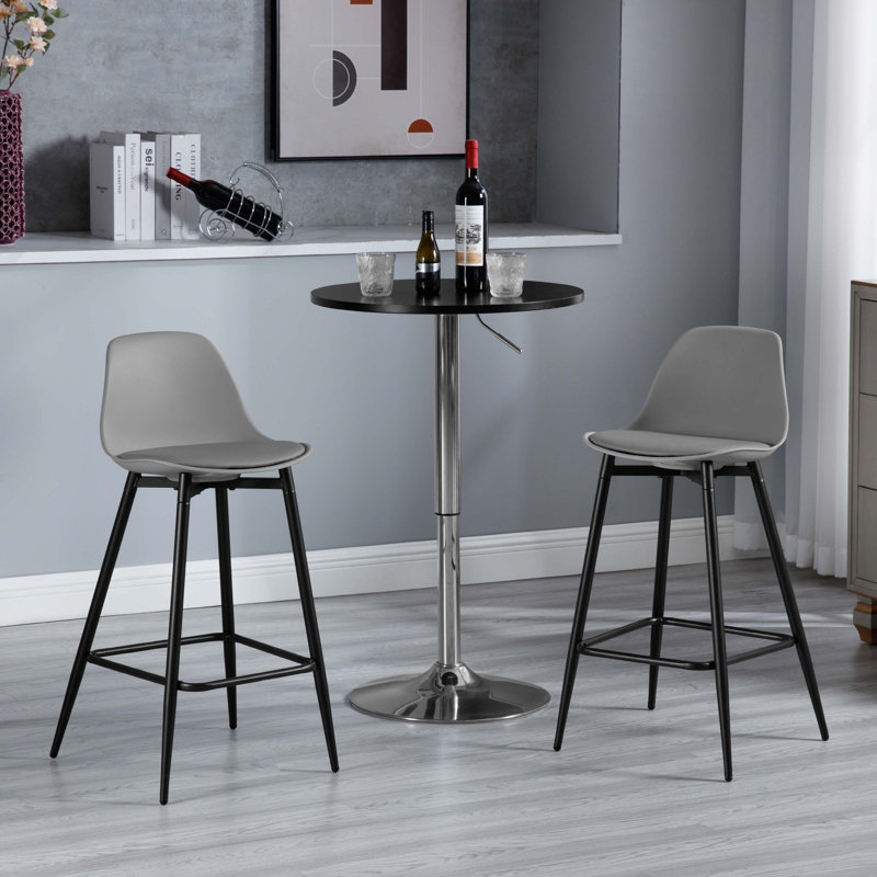 Bar Stools, Breakfast Bar Stools, Kitchen Stools with Back, with Cushioned PP Seat and Metal Frame w, Grey Polypropylene, 2