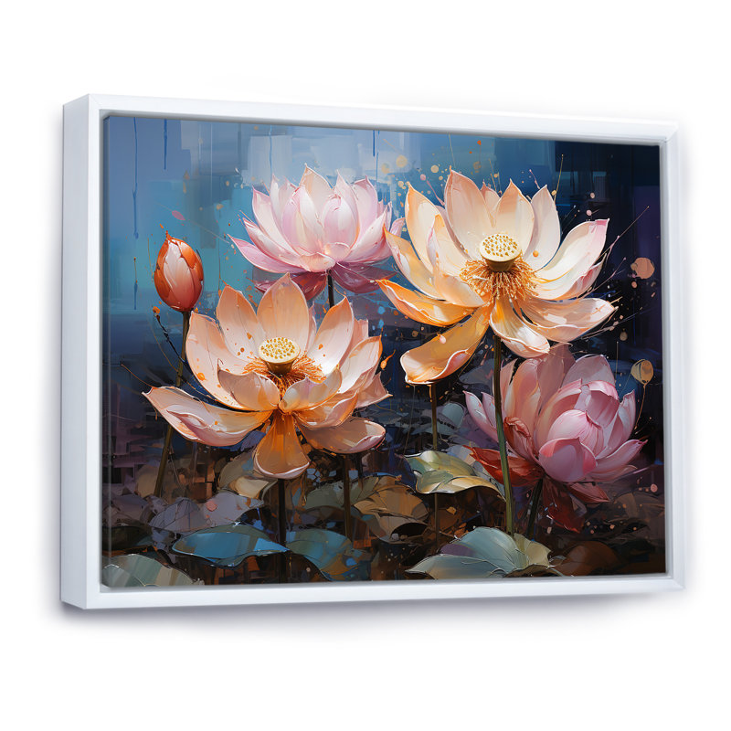 Fleurs de lotus de la pureté I - impressions sur toile de lotus, Cadre flottant blanc, H 12 po x l 20 po x P 1 po