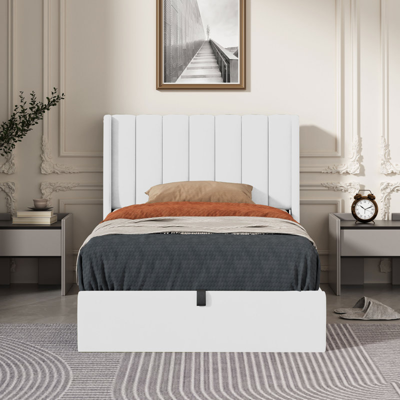 Lit plateforme avec rangement Daizia, Double, Blanc