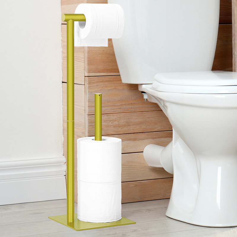 Porte-papier hygiénique autoportant doré avec rangement pour rouleau de réserve, support à papier hygiénique en métal moderne pour salle de bain