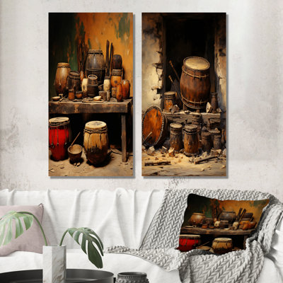 «Brown Music Drums Rhythm Revicat I», ensemble de 2 impressions sur toile