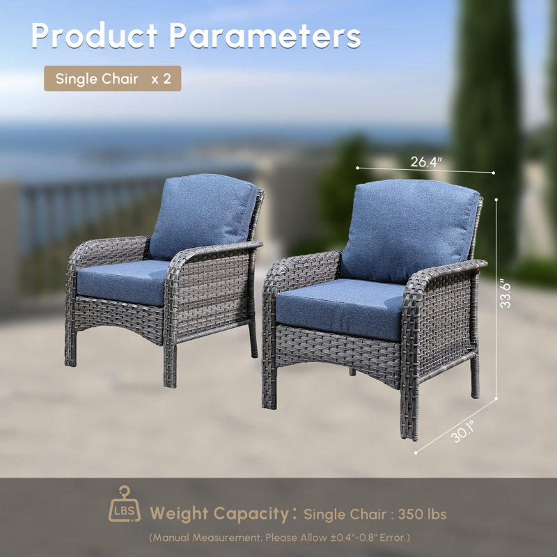 Rattan Patio Chair With Cushions (set Of 2), Denim Blue