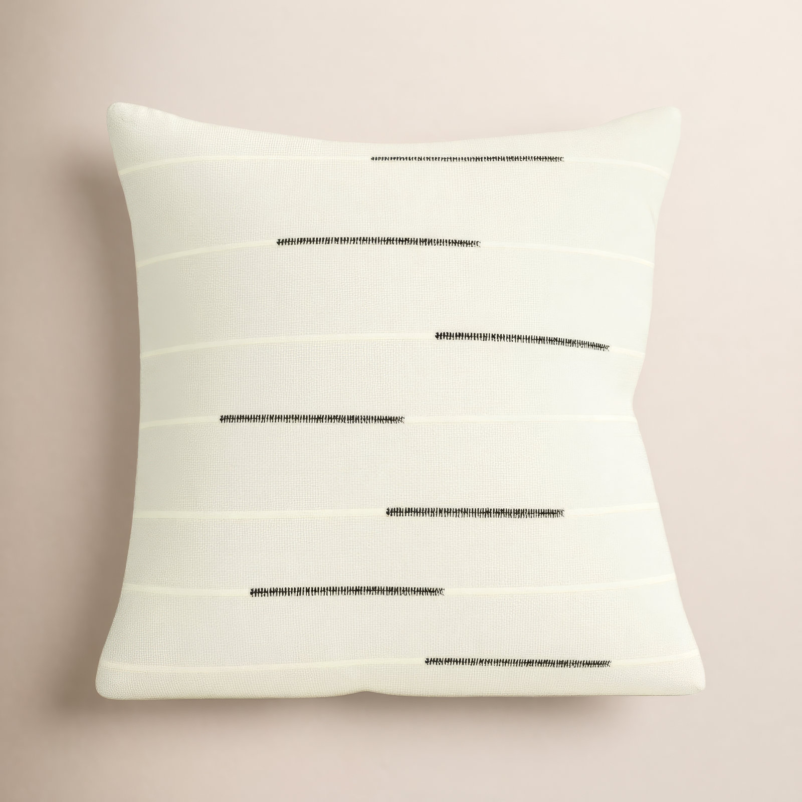 Oda Embroidered Cotton Throw Pillow, Ivory/Black