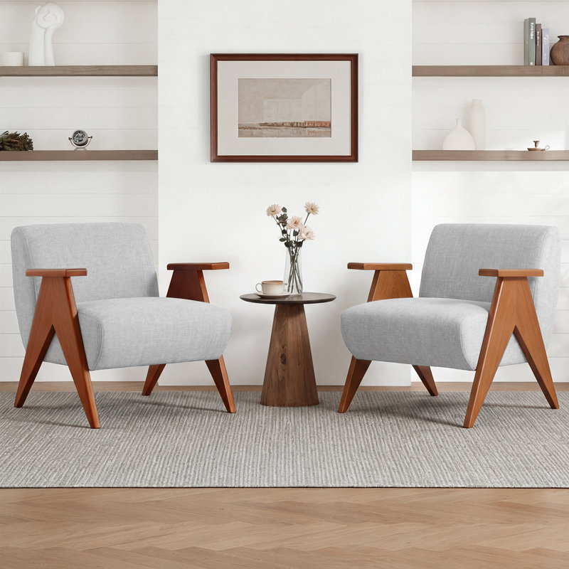 28"W Upholstered Arm Chair with Wood Legs, Gray
