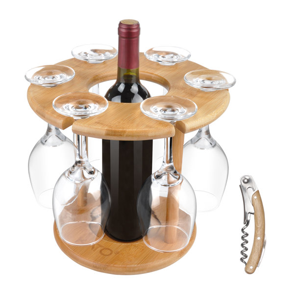 Wine Glass Drying Rack and Bottle Holder, Wooden Wine Storage Glasses Hook Stand Organizer Tray with A Free Wooden Corkscrew Opener, Size: 2, Beige