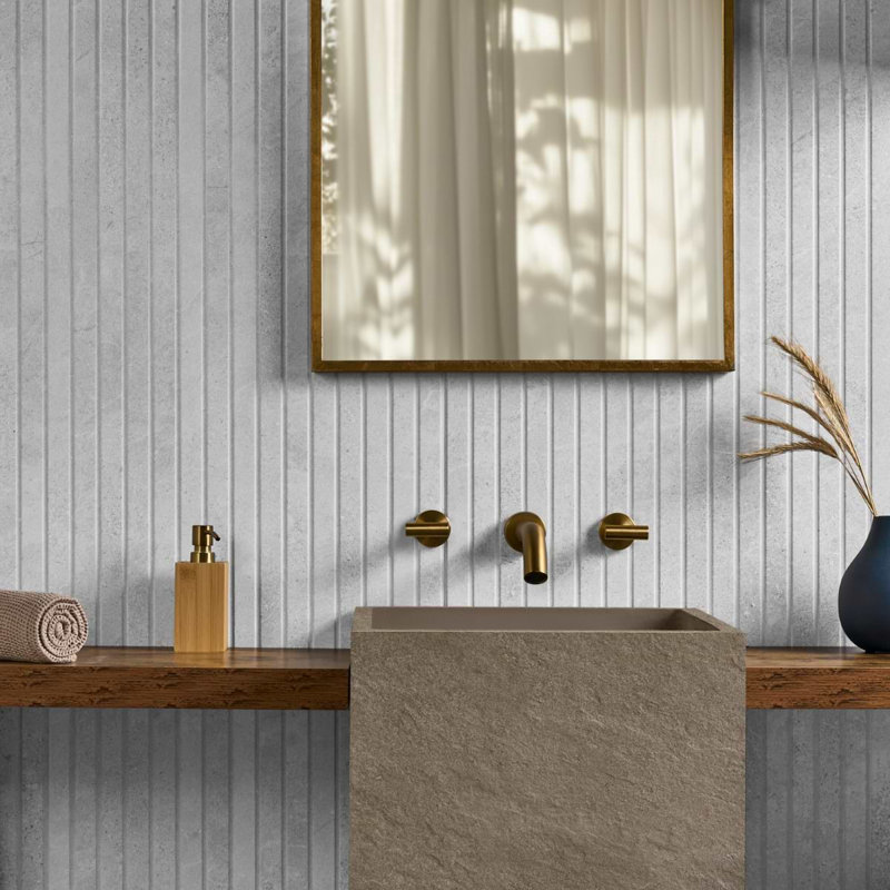 Lune 24x48 Fluted Matte Porcelain Tile, Ice Light
