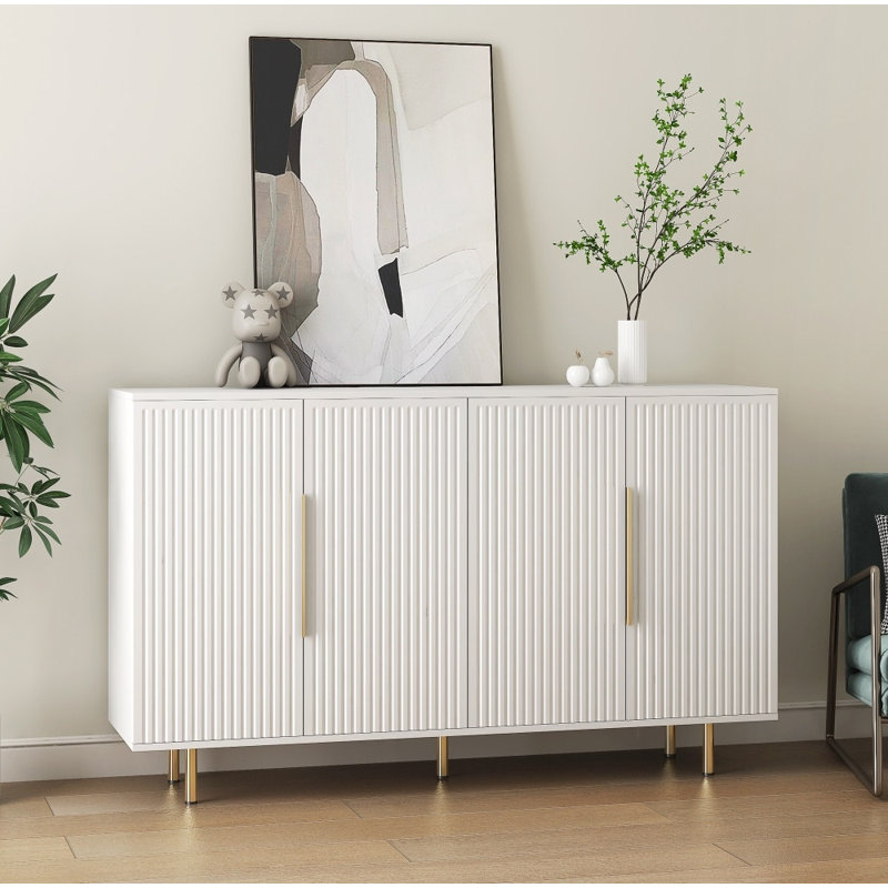 Buffet moderne cannelé avec rangement, grande crédence avec tablettes réglables, console décorative pour le salon et la salle à manger