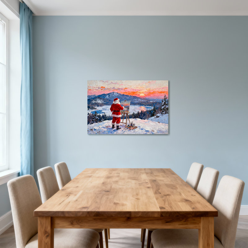 Noël, père Noël, peinture, coucher de soleil, hiver, H 24 po x l 36 po