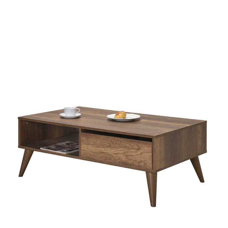 Table basse moderne scandinave, Oslo et noyer, 43,3 po x 16,5 po x 25,6 po | 100% panneau de particules enduit de mélamine, épaisseur: 0,6 pouce | Design élégant et fonctionnel pour le salon et les espaces de détente