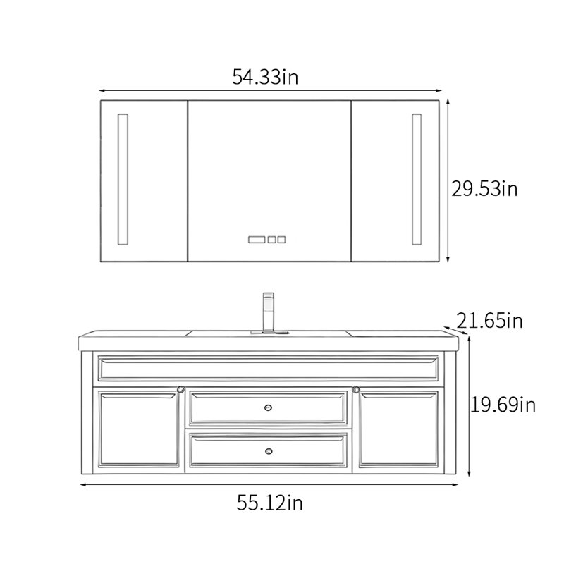 American light luxury retro style bathroom cabinet, H 19,69 po x l 55,12 po x P 21,65 po, Blanc cassé