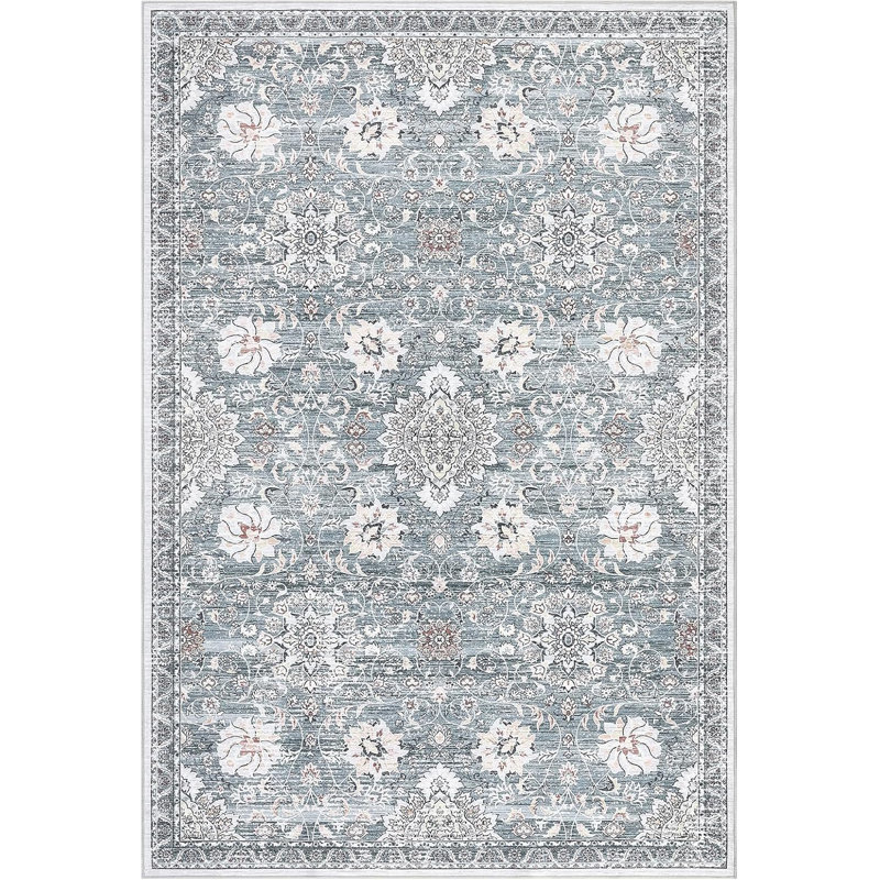 5x7 Rug Washable Rugs for Bedroom Oriental Rugs for Living Room Vintage Boho Rug for Dining Room Non Slip Area Rug Stain Resistant Area Rug for Dining Room Classroom Blue Grey