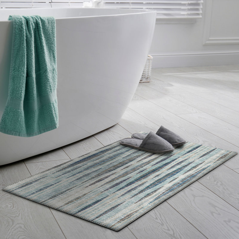 Tapis rectangulaire en chenille tissé à plat à motif géométrique bleu, Rectangle 1 pi 8 po x 2 pi 6 po