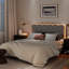 Lit plateforme très grand en bois massif avec tête de lit arrondie gris tourterelle et lumières RVB multicolores-118659063-118659065