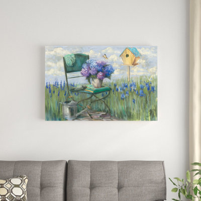 «Green Chair with Hydrangea» par Carol Rowan, reproduction d'art sur toile tendue