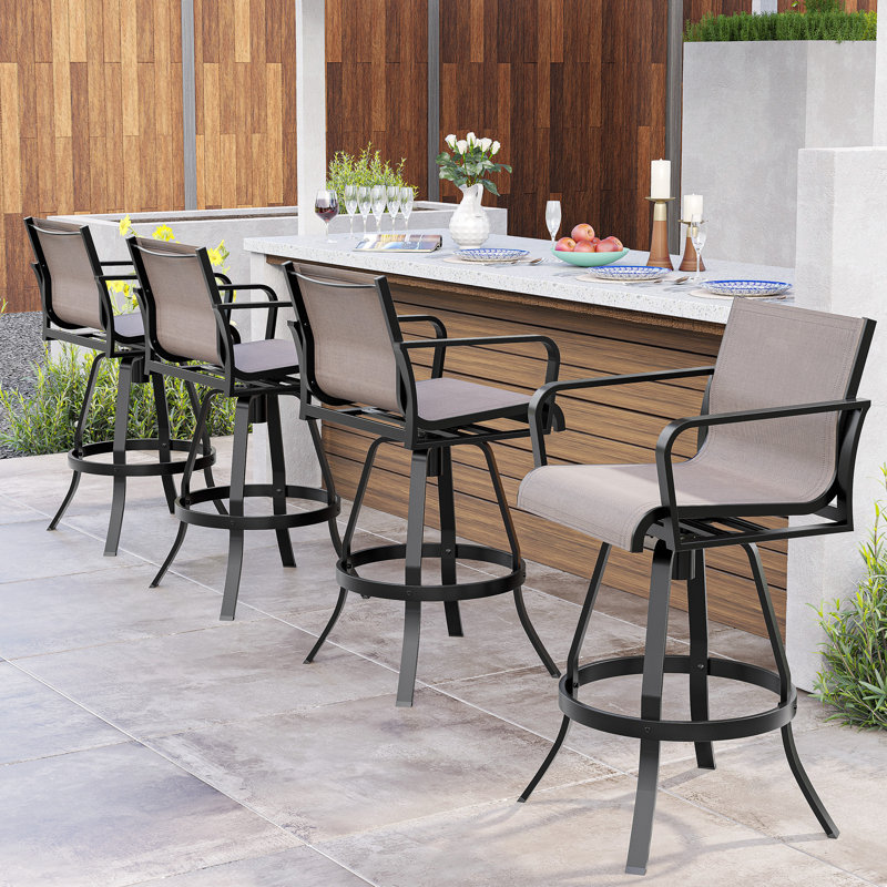 Tabouret de bar rotatif 30 po en aluminium avec tissu Sunbrella (ensemble de 4), Cendre Augustine