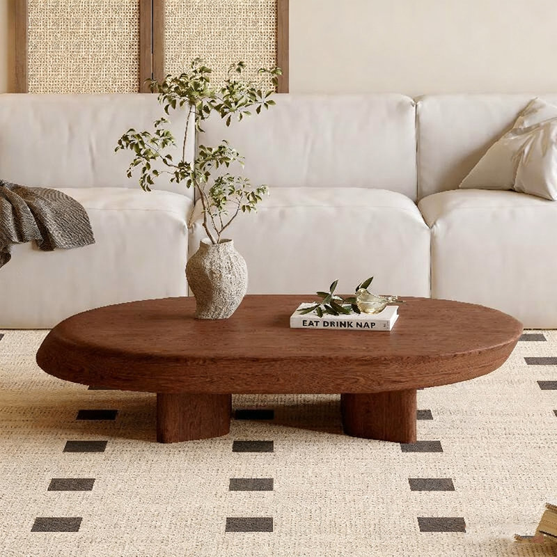Table à thé simple en bois massif rétro, H 11,8 po x L 47,2 po x l 29,5 po, Brun