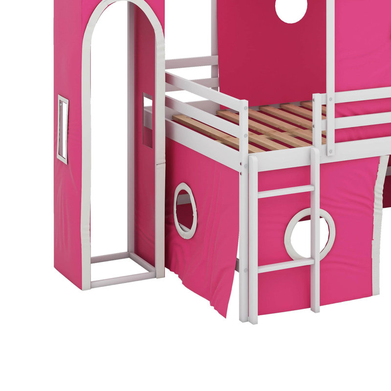 Lit mezzanine double avec tour, Rose
