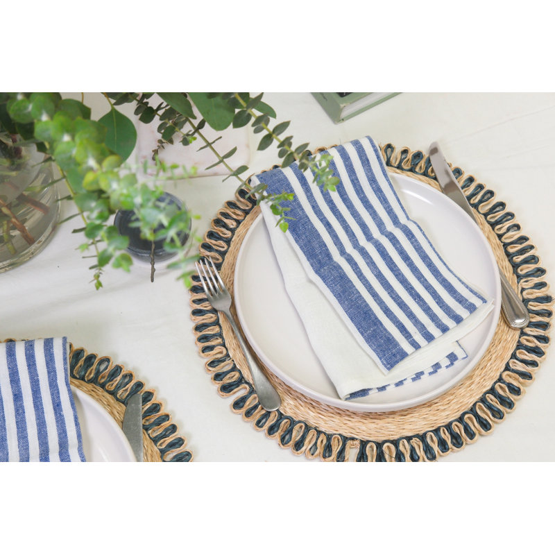Brittany Square Napkin, White/Blue