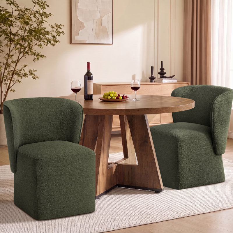 Chaise de salle à manger pivotante rembourrée avec roulettes Boucle (ensemble de 2), Vert