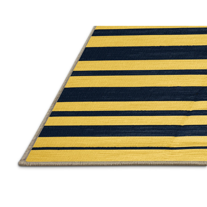 Tapis jaune à rayures horizontales lavable à la machine, Carré 6 pi
