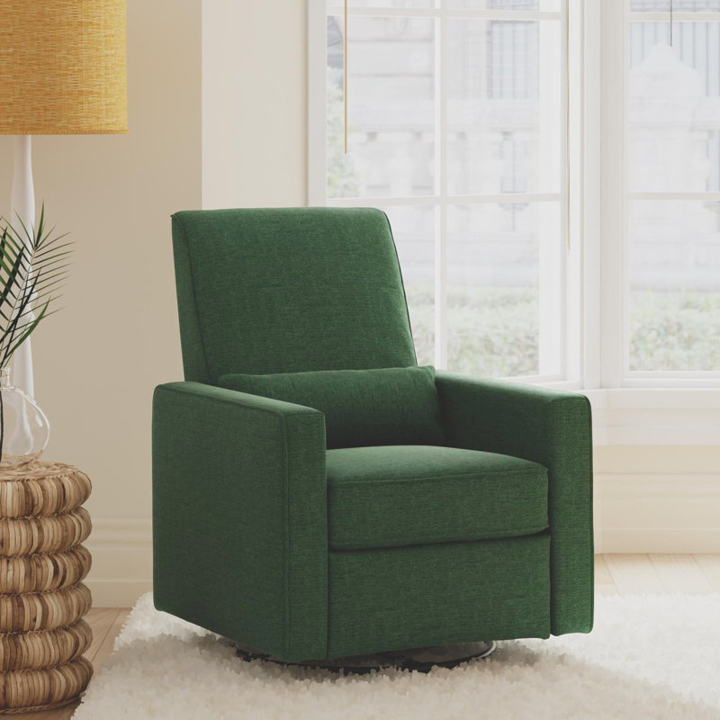 Pine Green Swivel Recliner with Wood Frame