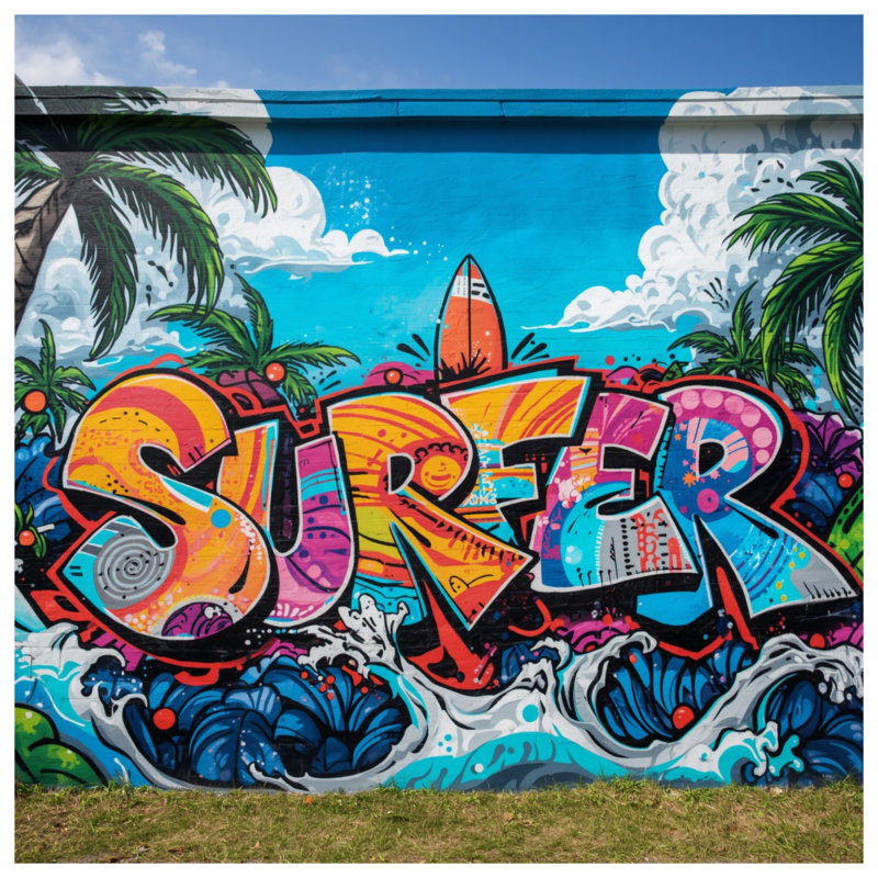 Rideau de fenêtre coloré surfer Graffiti, 50 po x 80 po - 1 panneau, Transparent