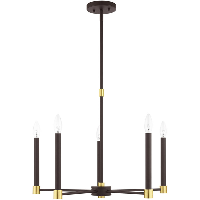 Lustre classique de style bougie à 5 lumières Ceire, Bronze avec accents laiton satiné
