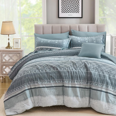 8-Piece Striped Comforter Set, All Season Boho Microfiber Bed in a Bag with Sheets