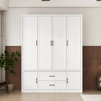 79.7" Large Armoire Wardrobe Closet With 6 Doors & 2 Drawers